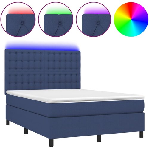 VidaXL Box spring postelja z vzmetnico LED modra 140x190 cm blago, (20898786) Slike