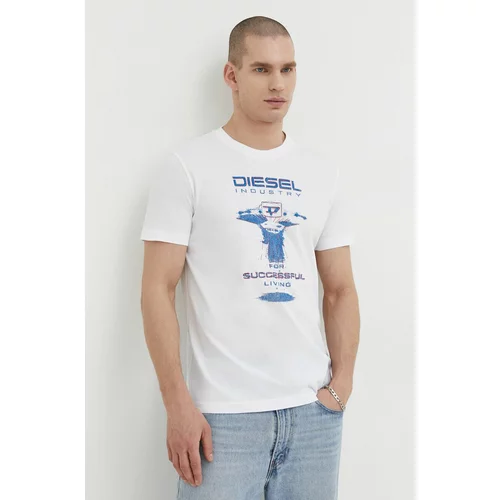 Diesel Pamučna majica za muškarce, boja: bijela, s tiskom