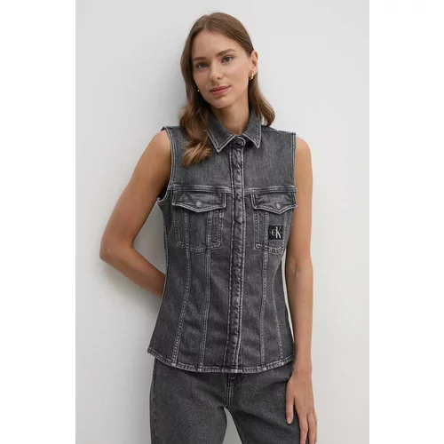 Calvin Klein Jeans Telovnik iz jeansa ženski, siva barva, J20J223880