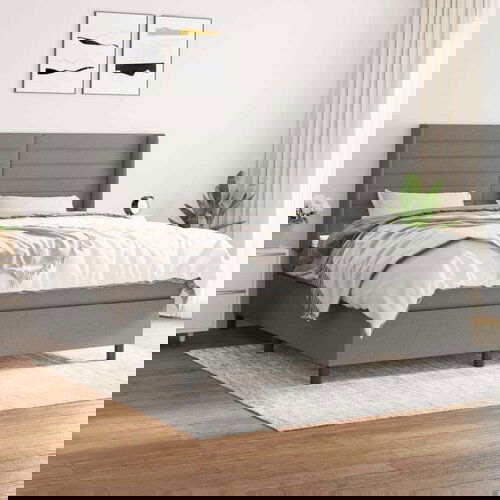  Okvir kreveta s oprugama i madrac svjetlosivi 160x200cm tkanina Slike