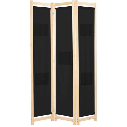 Sobna pregrada s 3 panela od tkanine 120 x 170 x 4 cm crna Slike