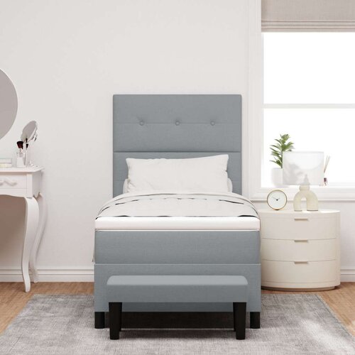Box Spring Krevet s Madracem i Klupom Svijetlosivi 90x200 cm Tkanina Slike