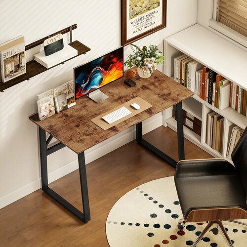  Radni stol računalni stol s čeličnim okvirom uredski stol PC stol 120x60x76cm rustikalna smeđa + crna Slike