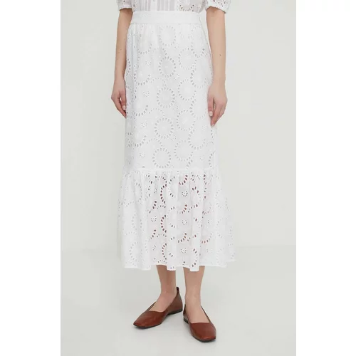 Joop! Pamučna suknja boja: bijela, maxi, širi se prema dolje
