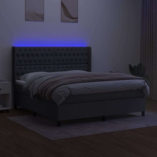  Box spring s madracem LED tamnosivi 160x200 cm tkanina Slike