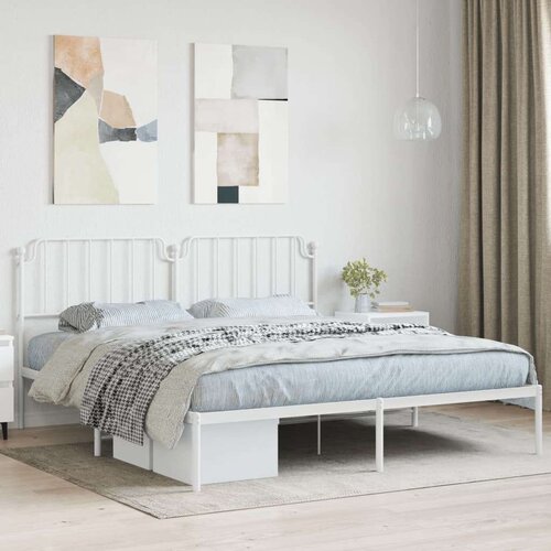 Metalni Kovinski posteljni okvir z vzglavjem bel 183x213 cm Slike