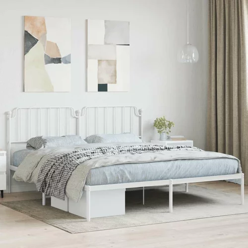 Metalni Kovinski posteljni okvir z vzglavjem bel 183x213 cm