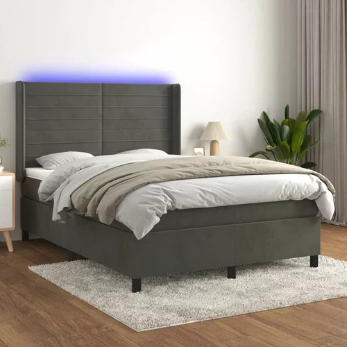  Box spring postelja z vzmetnico LED temno siva 140x190 cm žamet, (20789816)