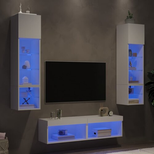 vidaXL 6-dijelni zidni TV elementi s LED svjetlima bijeli drveni Cijene