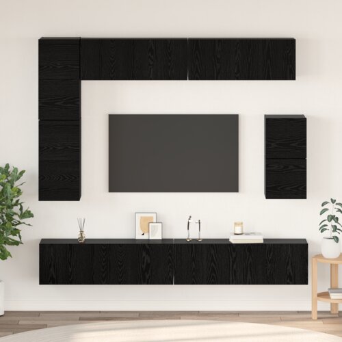 vidaXL Komplet TV omaric s polico Drugo s shranjevanjem 8 pcs Črna Orehovina Cene