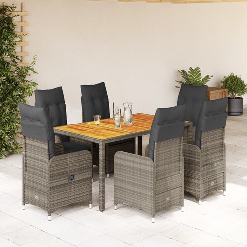 vidaXL 7-dijelni vrtni bistro set od poliratana s jastucima sivi Cene