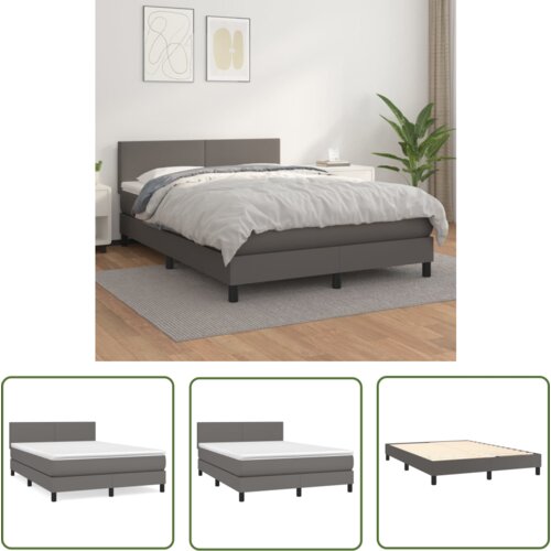 The Living Store Box spring postelja z vzmetnico siv 140x190 cm umetno usnje - Box Spring Postelja, (21737167) Cene
