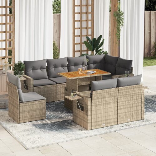 VidaXL 9-dijelni set vrtnih sofa s jastucima bež od poliratana Slike