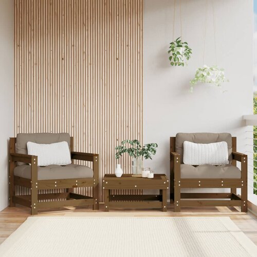 The Living Store Vrtni stol z blazinami 2 kosa medeno rjava trdna borovina - Vrtni Stol, (21472263) Slike
