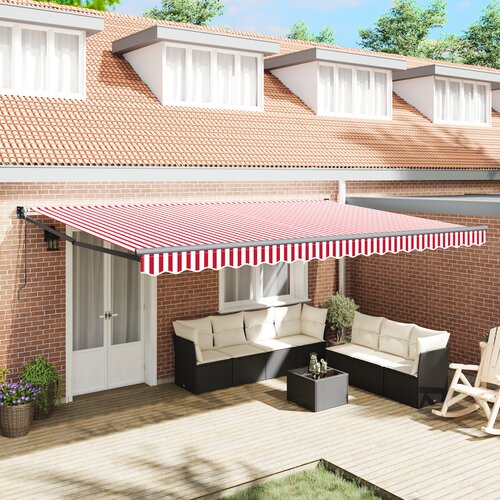 VidaXL Automatska Uvlačiva Tenda Crveno-bijela pruga 500x300 cm Slike