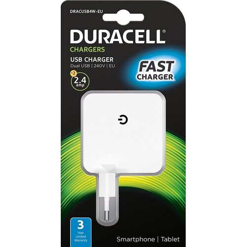 Duracell Punjač &amp;ndash; Uni 2xUSB &amp;ndash; 2.4A+2.4A - White Slike