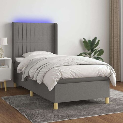  Box spring postelja z vzmetnico LED temno siva 100x200 cm blago, (20724737) Slike