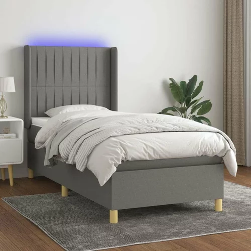  Box spring postelja z vzmetnico LED temno siva 100x200 cm blago, (20724737)