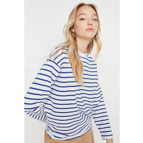 Trendyol White Striped Oversize Slim Knitted Sweatshirt