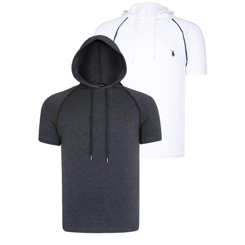 Dewberry DUAL SET T8570 HOODED MEN'S T-SHIRT-WHITE-ANTHRACITE Slike