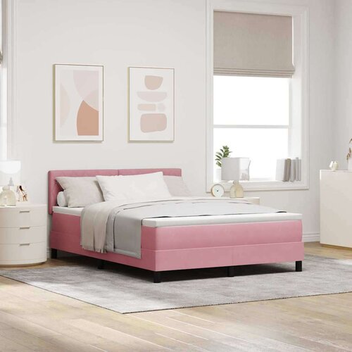  Box Spring postelja z vzmetnico in LED svetlobo roza 140x200 cm žamet, (22050137) Cene