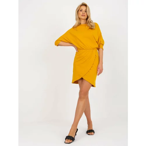 Fashion Hunters Dark yellow casual dress with 3/4 sleeves