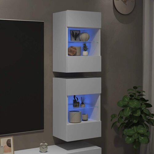  Zidni ormarići s LED svjetlima za TV 2 kom bijeli 40x30x60,5 cm Slike