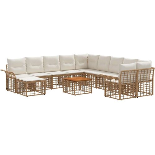  Set vanjskih sofa 12 pcs Prirodna i krema bijela Poliester - Prirodna i kremasto bijela sa stolom Cene