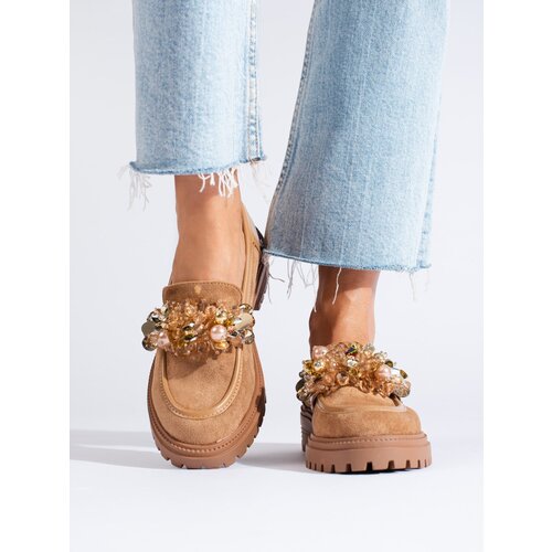 SHELOVET Beige suede women&amp;#039;s loafers Slike