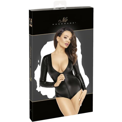 Noir Handmade - sjajni crni body s dugim rukavima - L Cijene