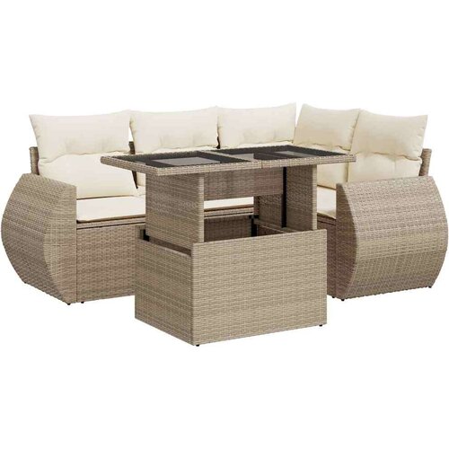 VidaXL 5-dijelni vrtni set sofa s jastucima bež od poliratana Slike