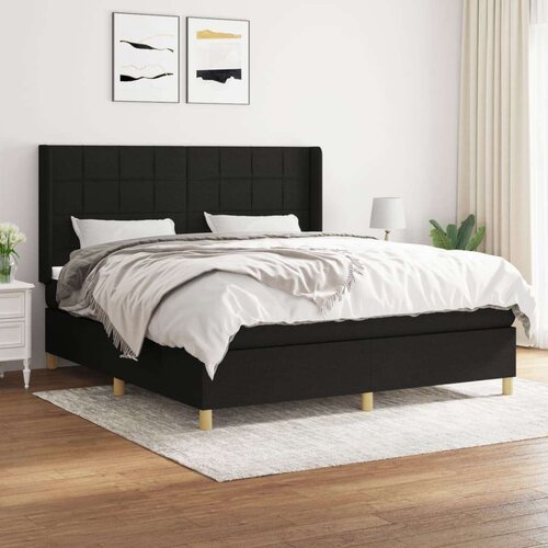  Box spring postelja z vzmetnico črna 160x200 cm blago, (20791076) Slike