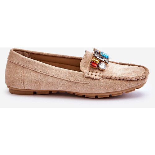 EVENTO Women's suede moccasins with crystals Beige Lucille Cijene