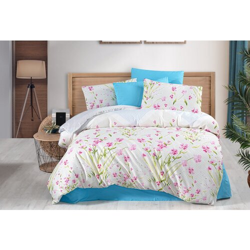 Flora bluepurplegreenwhite double quilt cover set Slike