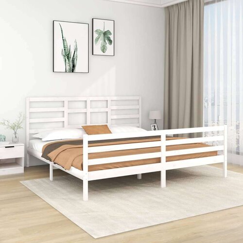  Posteljni okvir bel iz trdnega lesa 200x200 cm, (20684743) Slike