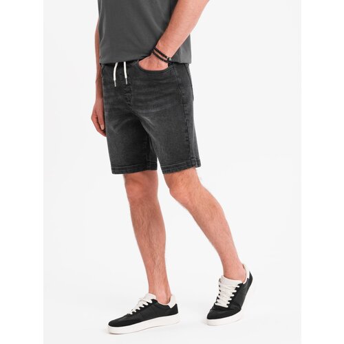 Ombre Men&amp;#039;s shorts with elastic waistband and wash effect - black Slike