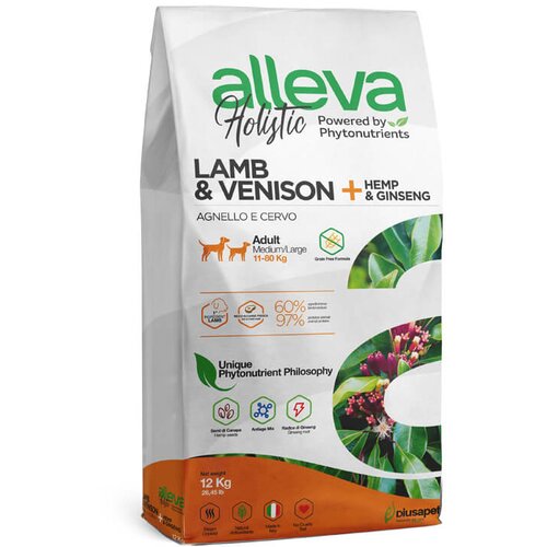 Alleva holistic adult medium/maxi venison & lamb + hemp & ginseng - grain free hrana za odrasle pse srednjih i velikih rasa sa jagnjetinom i d Cene