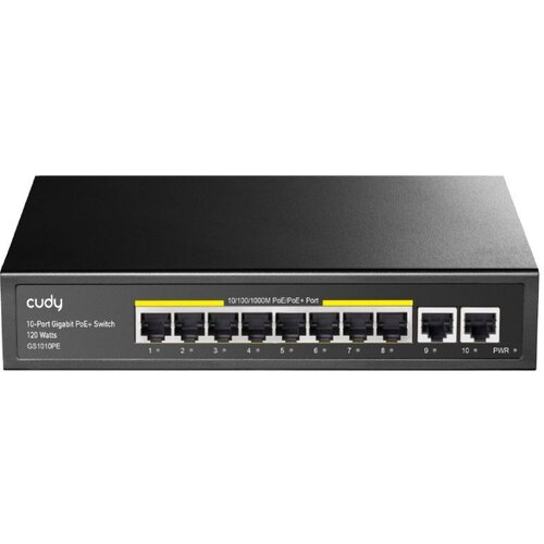 Cudy GS1010PE 8-Port gbit poe+ switch with 2 gbit uplink ports 120W, steel case Cene