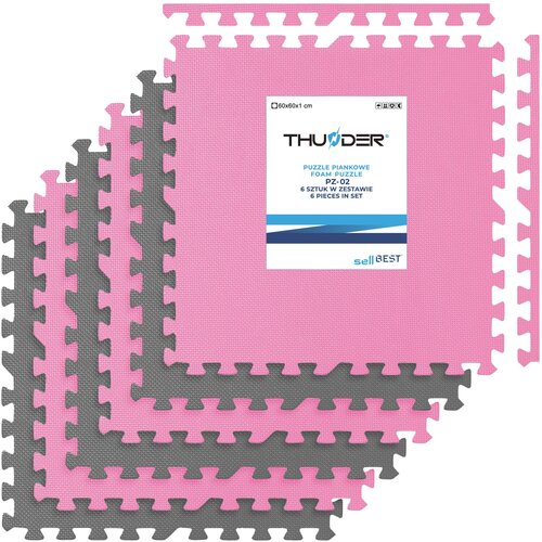 THUNDER Za&scaron;čitne fitness podloge PZ-02 &ndash; 60 &times; 60 cm, 6-delni set, roza-sive puzzle podloge, (5000115963) Cene