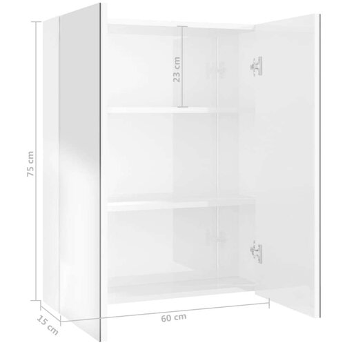 VidaXL kupaonski ormarić s ogledalom 60x15x75 cm MDF sjajni bijeli Slike