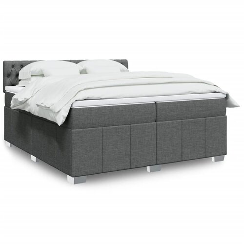 VidaXL Krevet s oprugama i madracem tamnosivi 200 x 200 cm od tkanine Slike