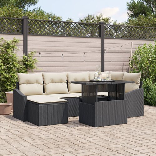 VidaXL Set vrtnih sofa 7-dijelni Crna Ratan Pravokutni Moderni Slike