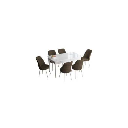 Hanah home han - white, brown whitebrown extendable dining table & chairs set (7 pieces) Cene