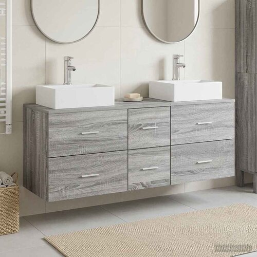  Set ormarića za kupaonicu 3 kom. Siva Sonoma 129 x 41 x 79,5 cm Slike