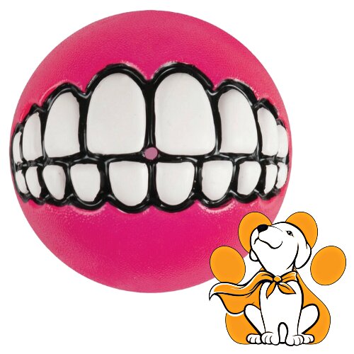 Rogz grinz Fetch Ball M, Lopta Za Pse, Roze Dizajn Sa Zubima Slike