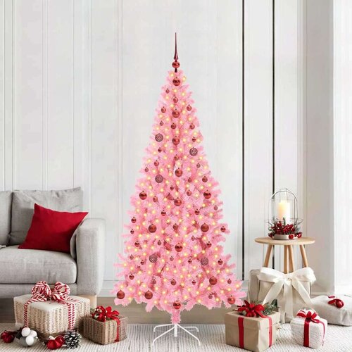 vidaXL Božično drevo med 300 LED z stojalom Roza 210 cm PVC Cene