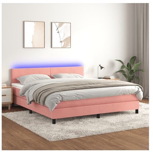 Box spring postelja z vzmetnico LED roza 160x200 cm žamet Cene