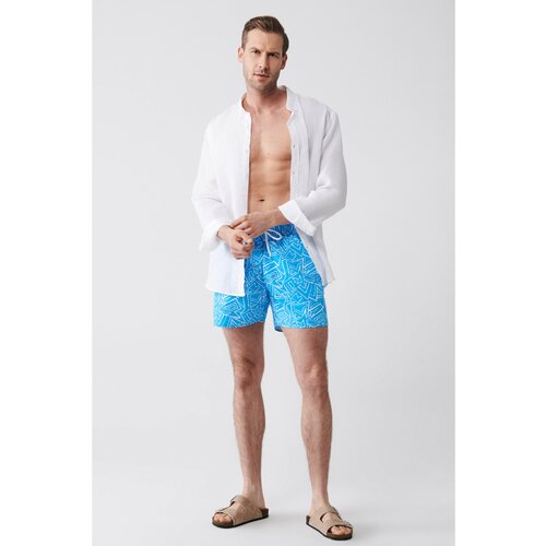 Avva Men's Turquoise Quick Dry Printed Standard Size Swimwear Marine Shorts Slike
