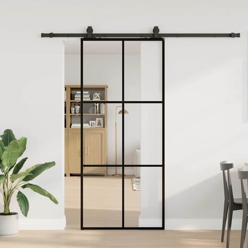 vidaXL Klizna vrata s priborom crna 90 x 205 cm od ESG stakla Cijene