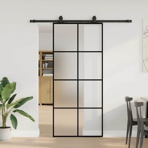 vidaXL drsna vrata z opremo črna 90x205 cm esg steklo Cene